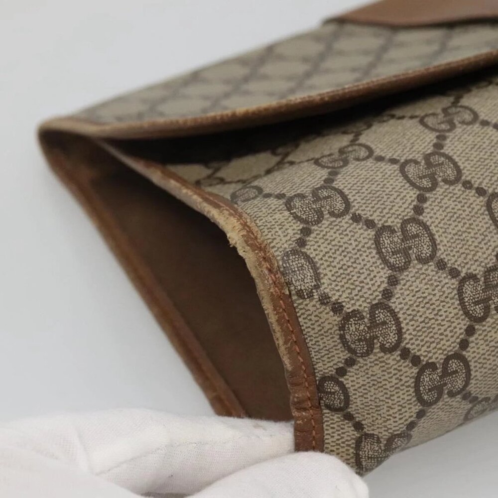 GUCCI GG Supreme Web Sherry Line Clutch Bag PVC Beige Gold 89 01 031 Auth 139970 - Picture 9 of 15